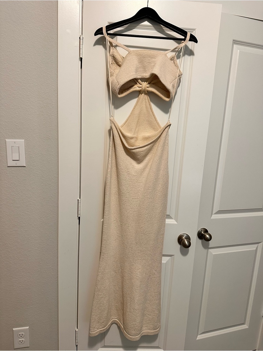 cult gaia Cream Backless Knit Maxi Dress with Front Twist